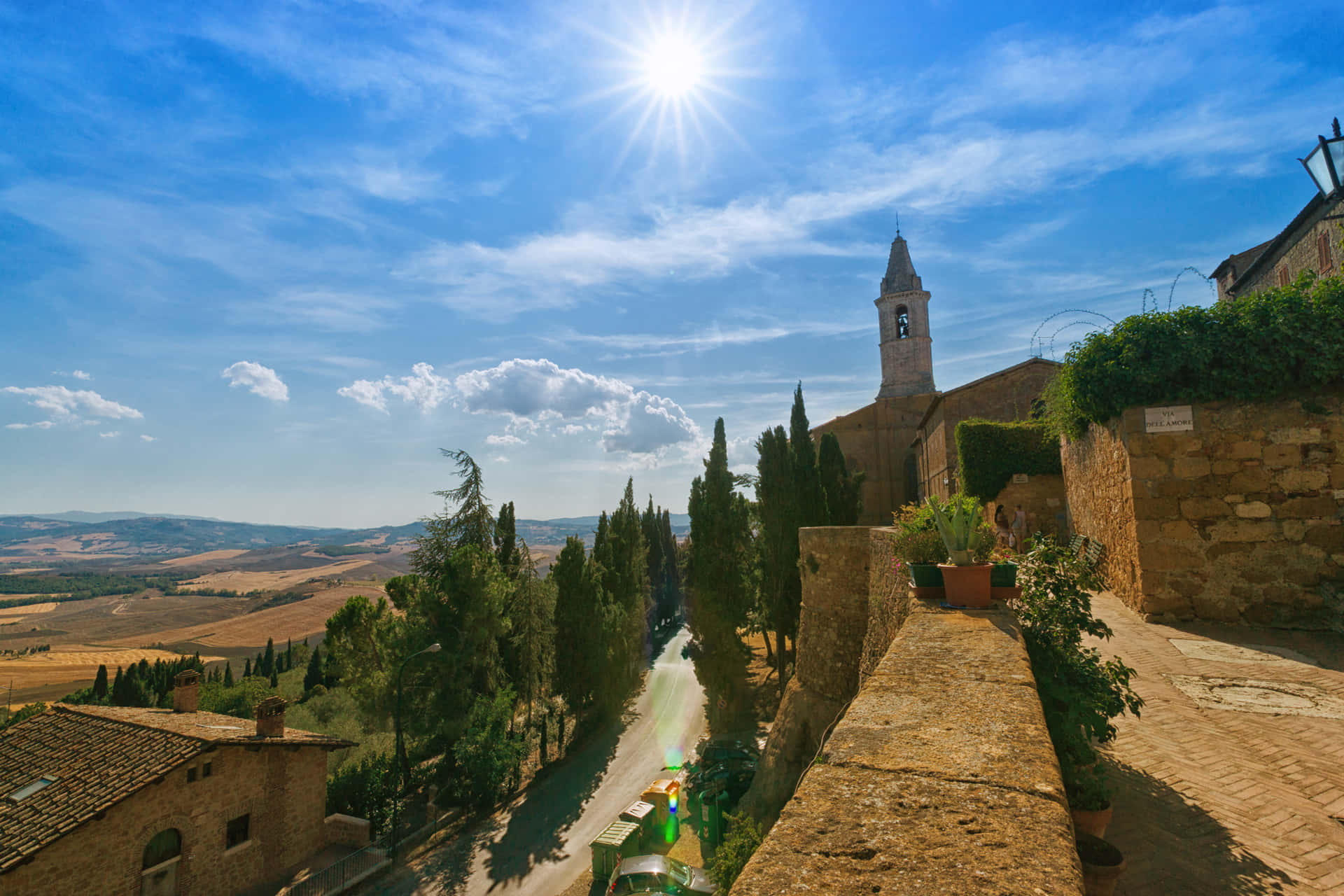 Pienza Town With Sunny Blue Sky Wallpaper