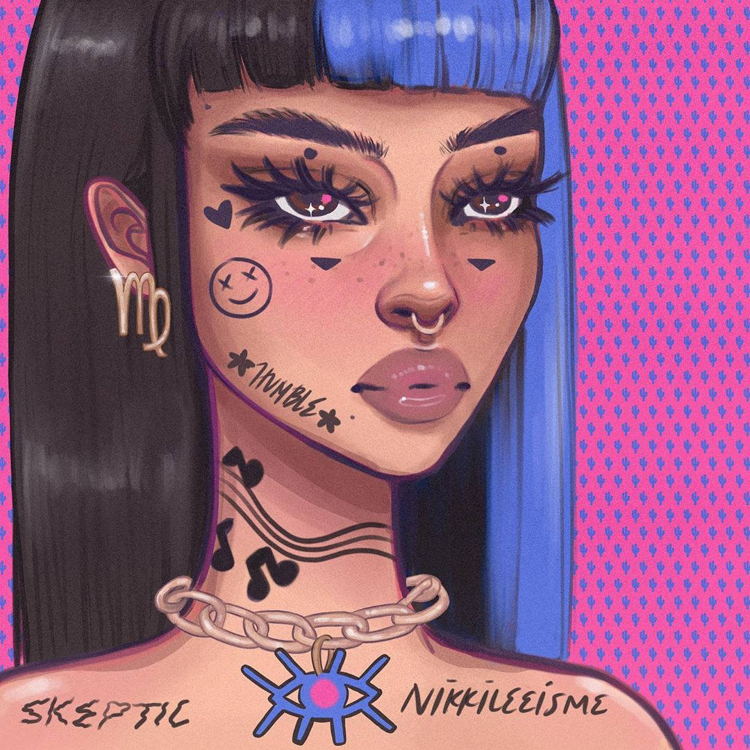 Pierced And Tattooed Baddie Cartoon Girl Background