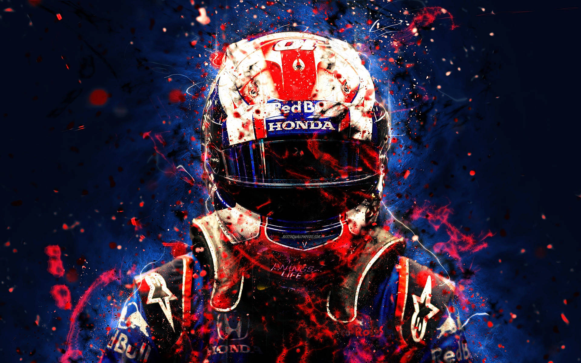 Pierre Gasly - Artistic Rendition in Blue and Red Wallpaper