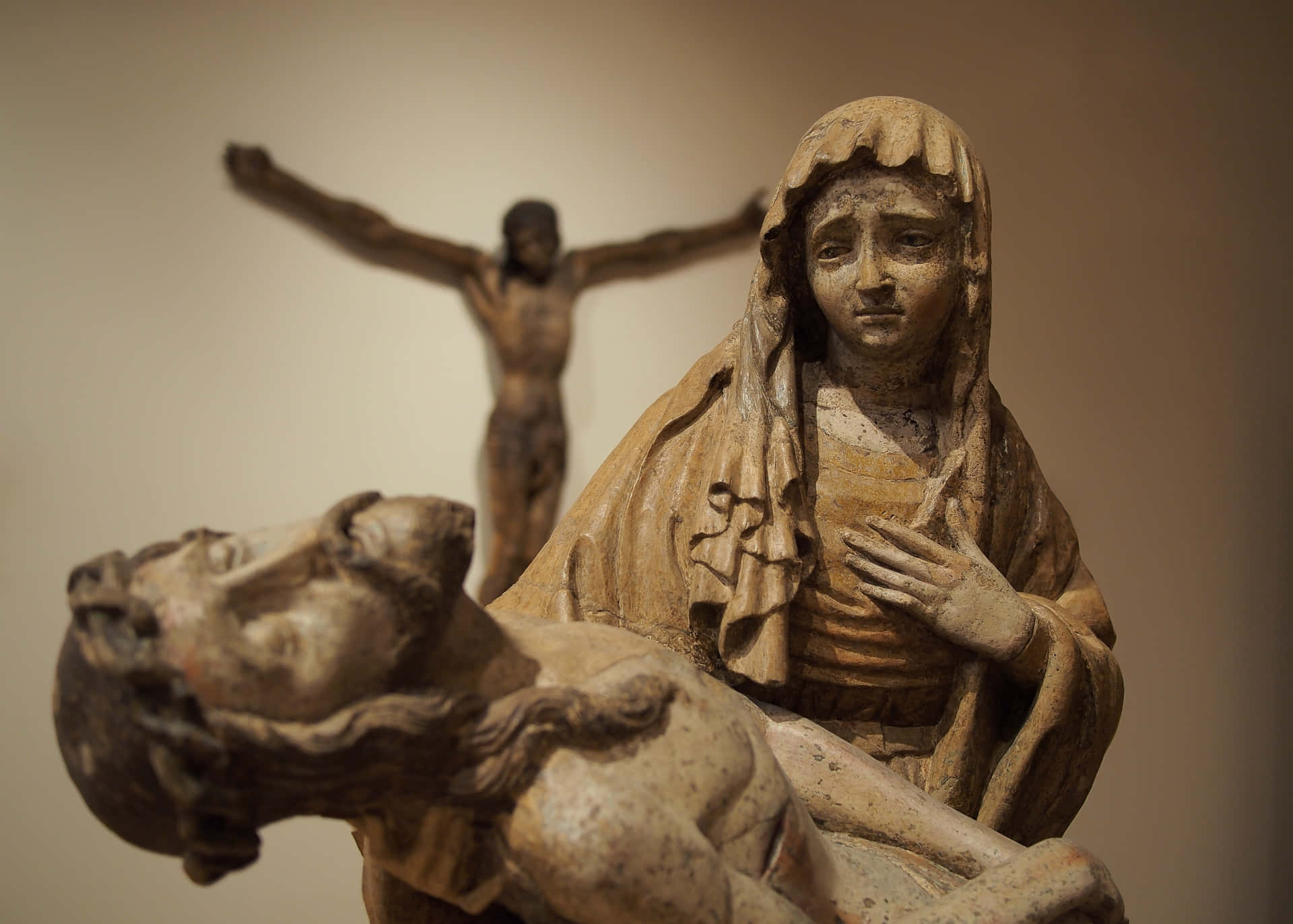 Pieta Sculptuur Met Kruis Achtergrond Achtergrond