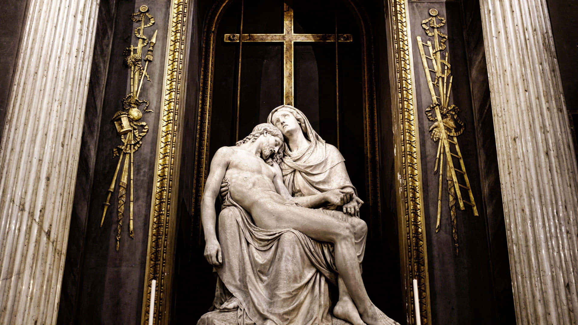 Pieta Standbeeld Maria Houdt Jezus Achtergrond