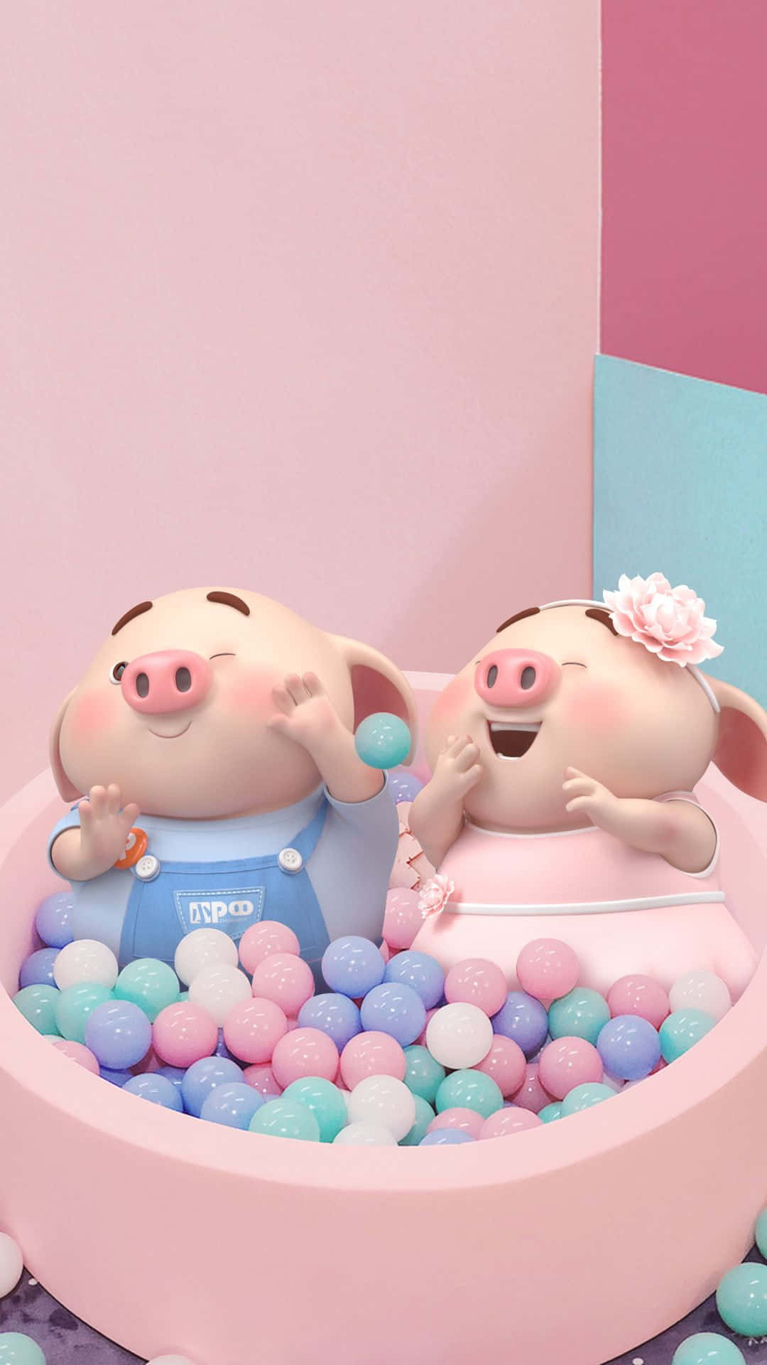 Two Pigs In A Pink Bowl With Candy