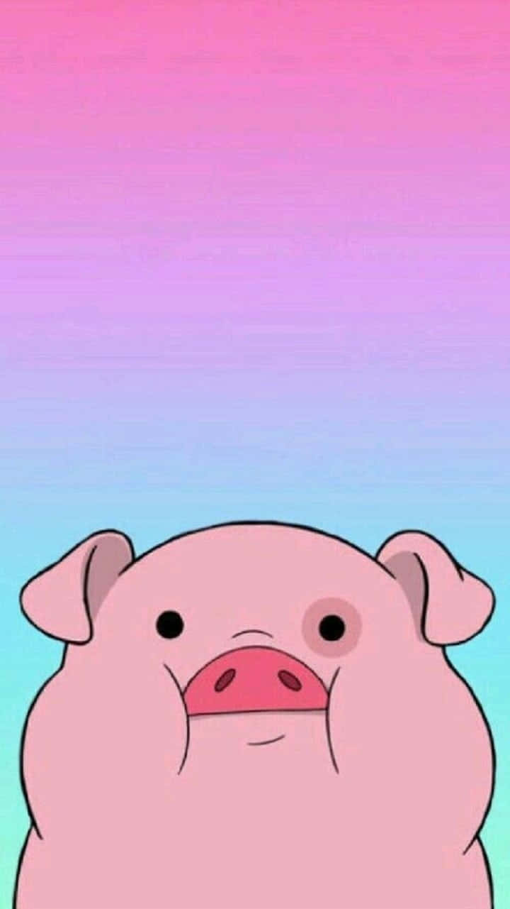 A Pink Pig With A Pink Face And A Rainbow Background