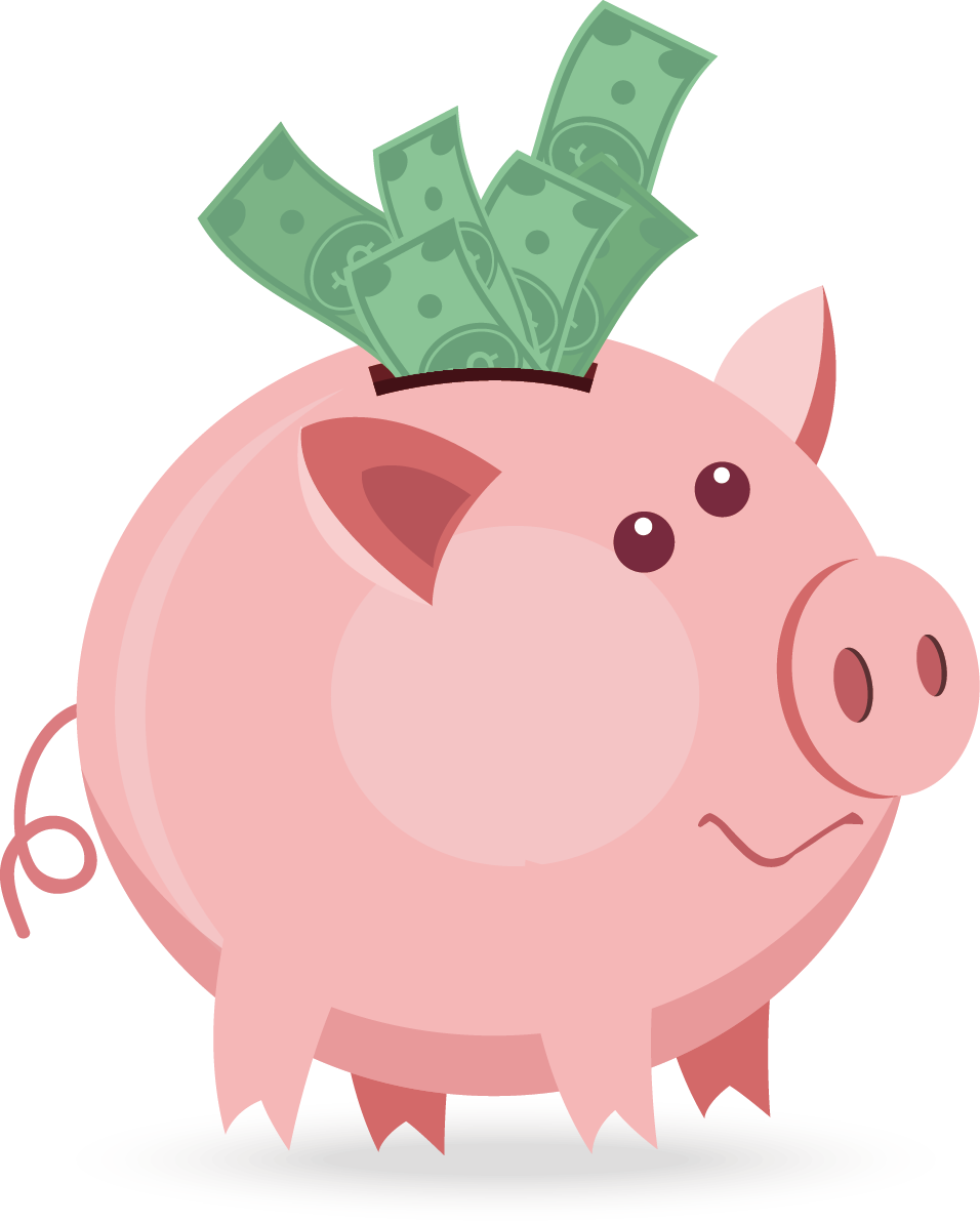 Piggy Bank With Money Illustration PNG