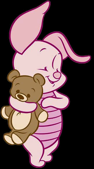 Piglet Hugging Teddy Bear PNG
