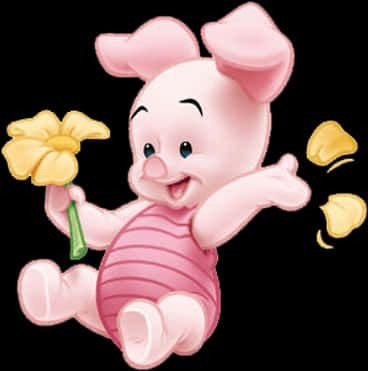 Piglet With Yellow Flower PNG