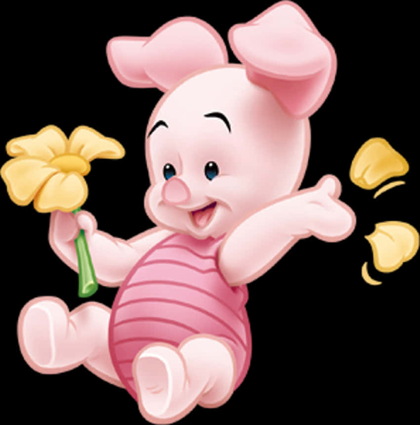 Piglet With Yellow Flower PNG