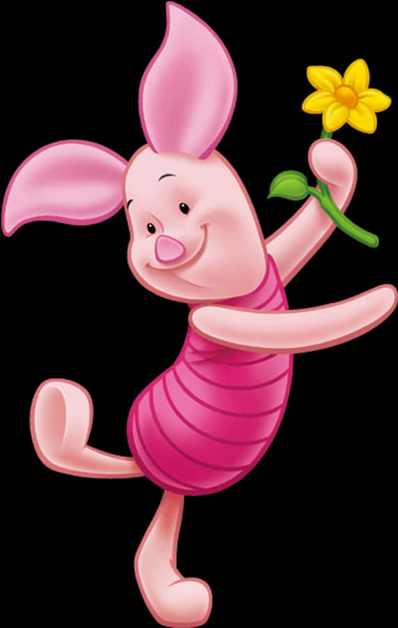 Pigletwith Yellow Flower PNG