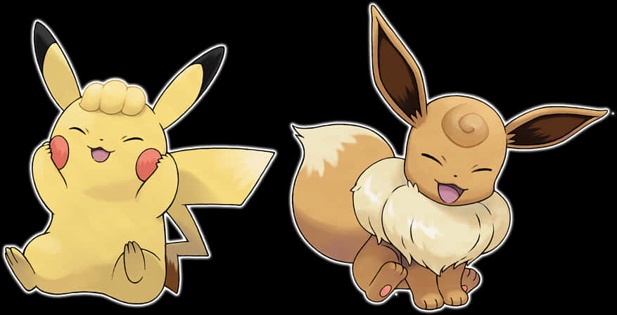 Pikachu_and_ Eevee_ Happy_ Illustration PNG