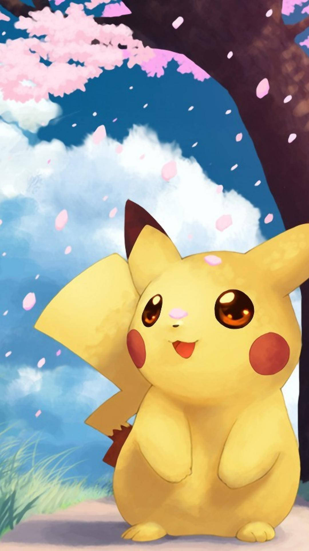 Pikachu iPhone Cherry Tree Wallpaper