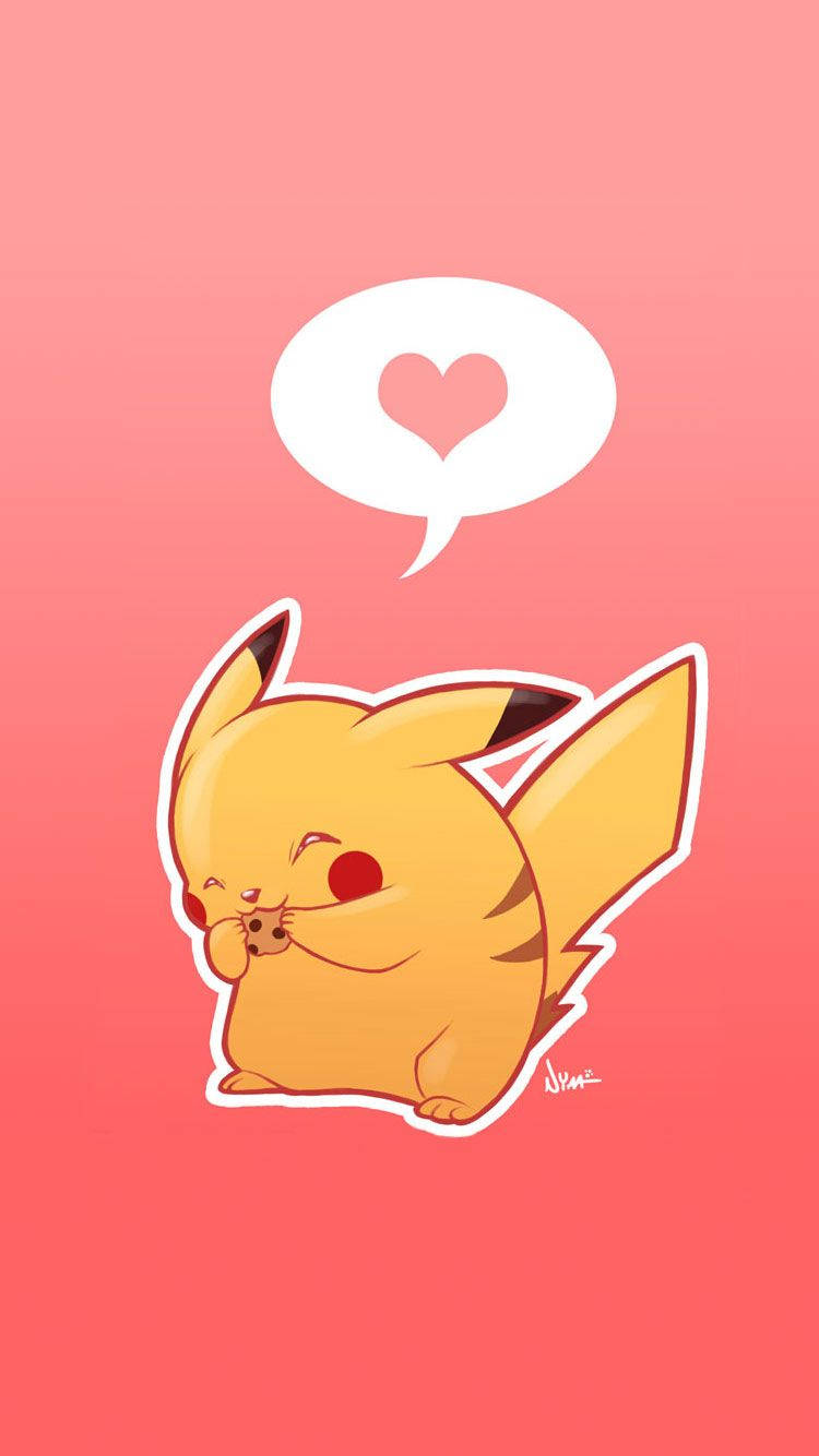 Pikachu cuddling a pink heart Wallpaper