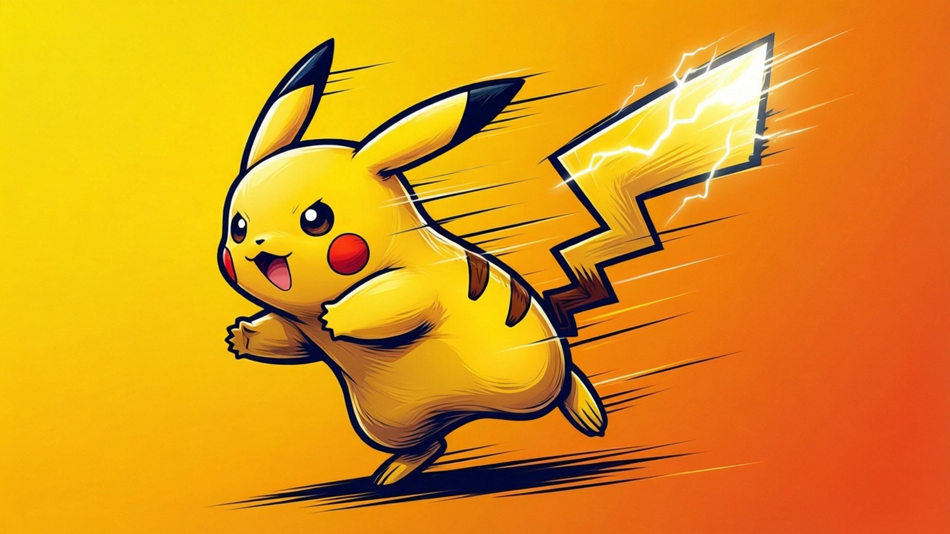 Dynamisk vektor Pikachu springer med blixtsvans.