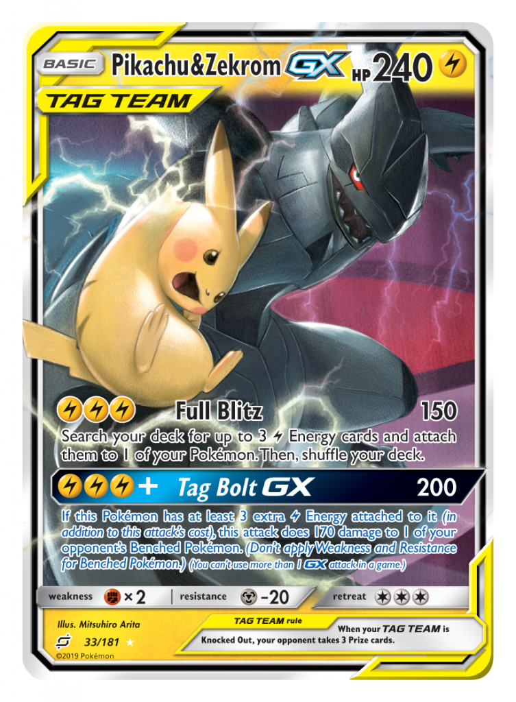 Pikachuand Zekrom G X Tag Team Pokemon Card PNG