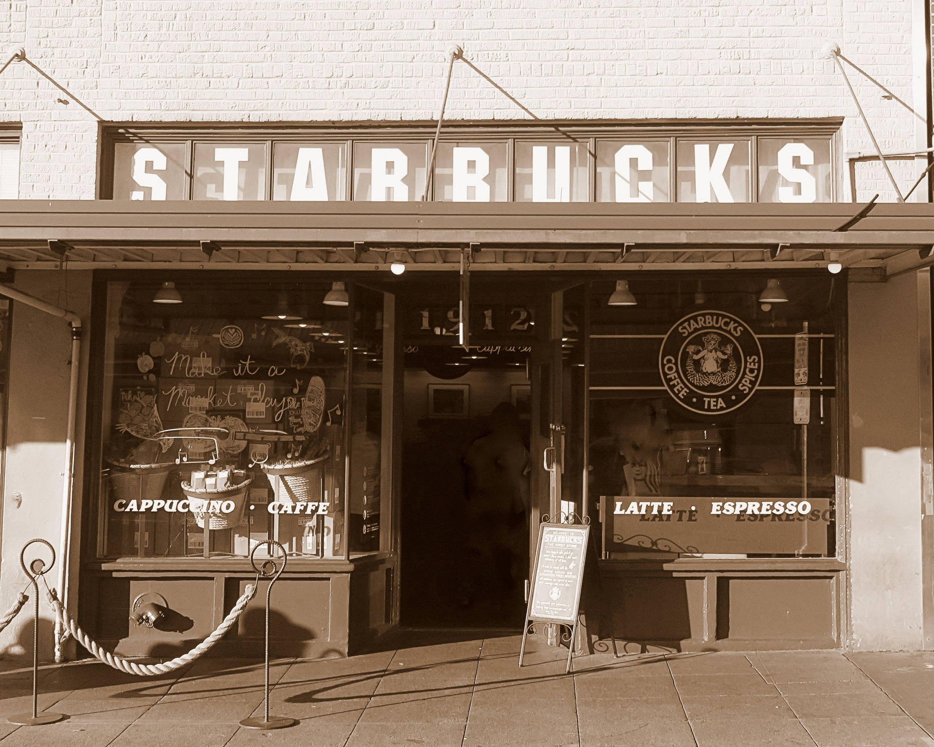 Pike Place Market Første Starbucks Wallpaper