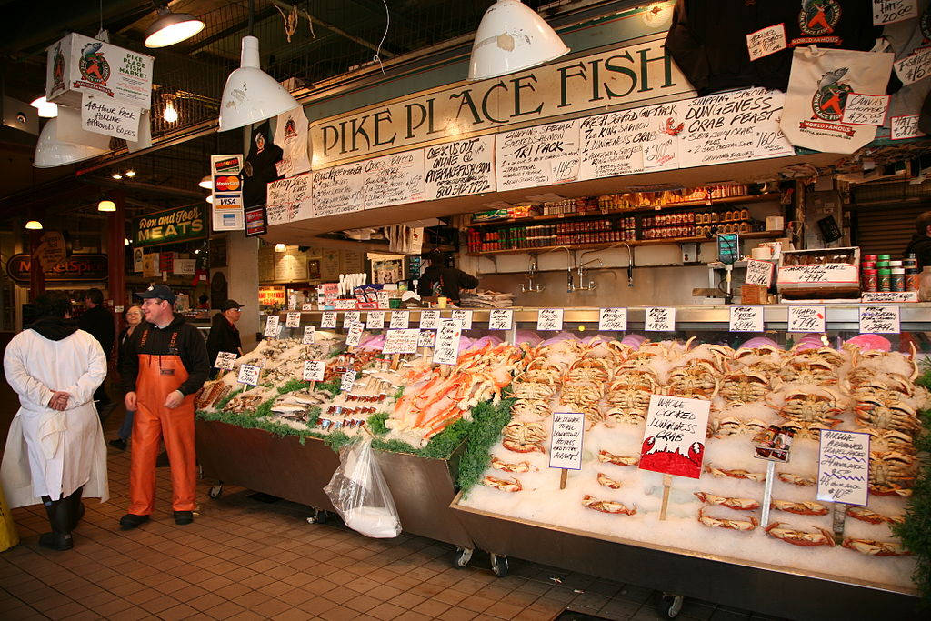 Puestode Pescado En El Mercado Pike Place Fondo de pantalla