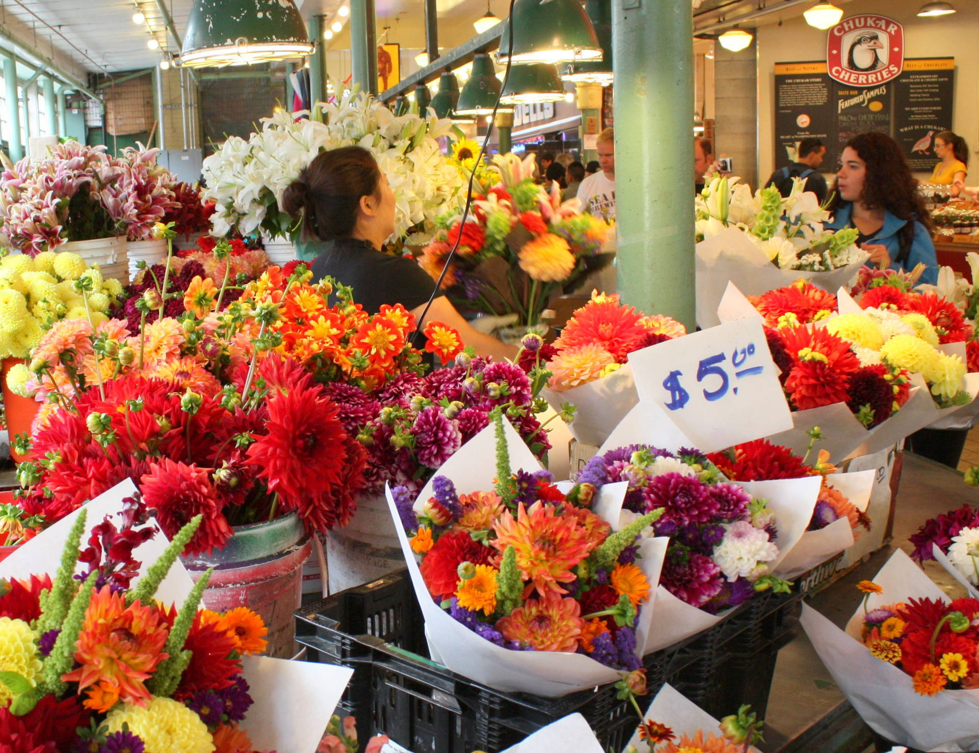 Arreglosde Flores En El Pike Place Market. Fondo de pantalla