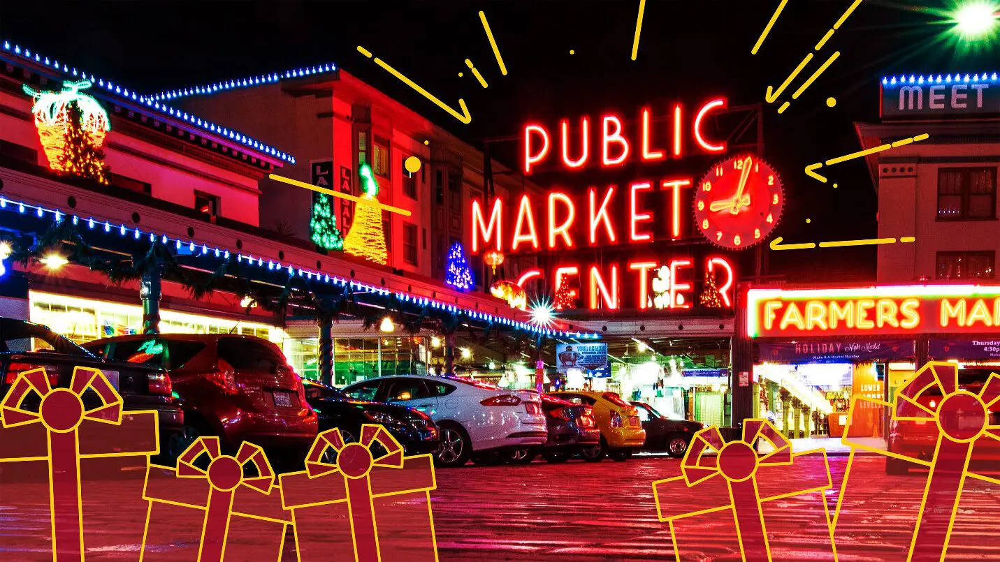 Pike Place Market Holiday Redigering Wallpaper