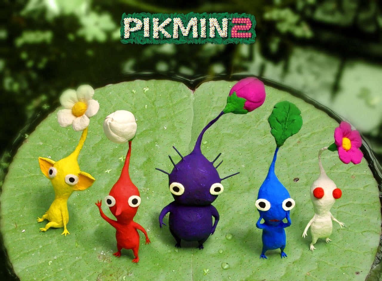 Pikmin Characters On Leaf Wallpaper