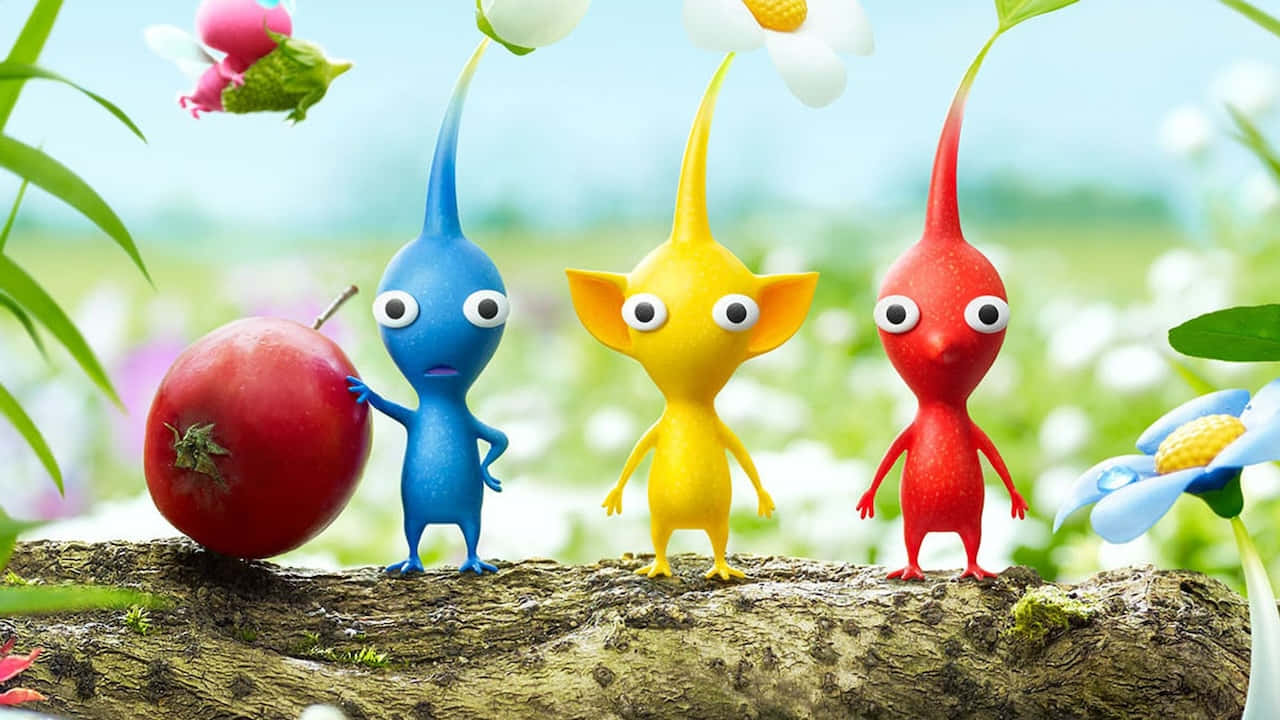 Pikmin Characters With Fruit Wallpaper