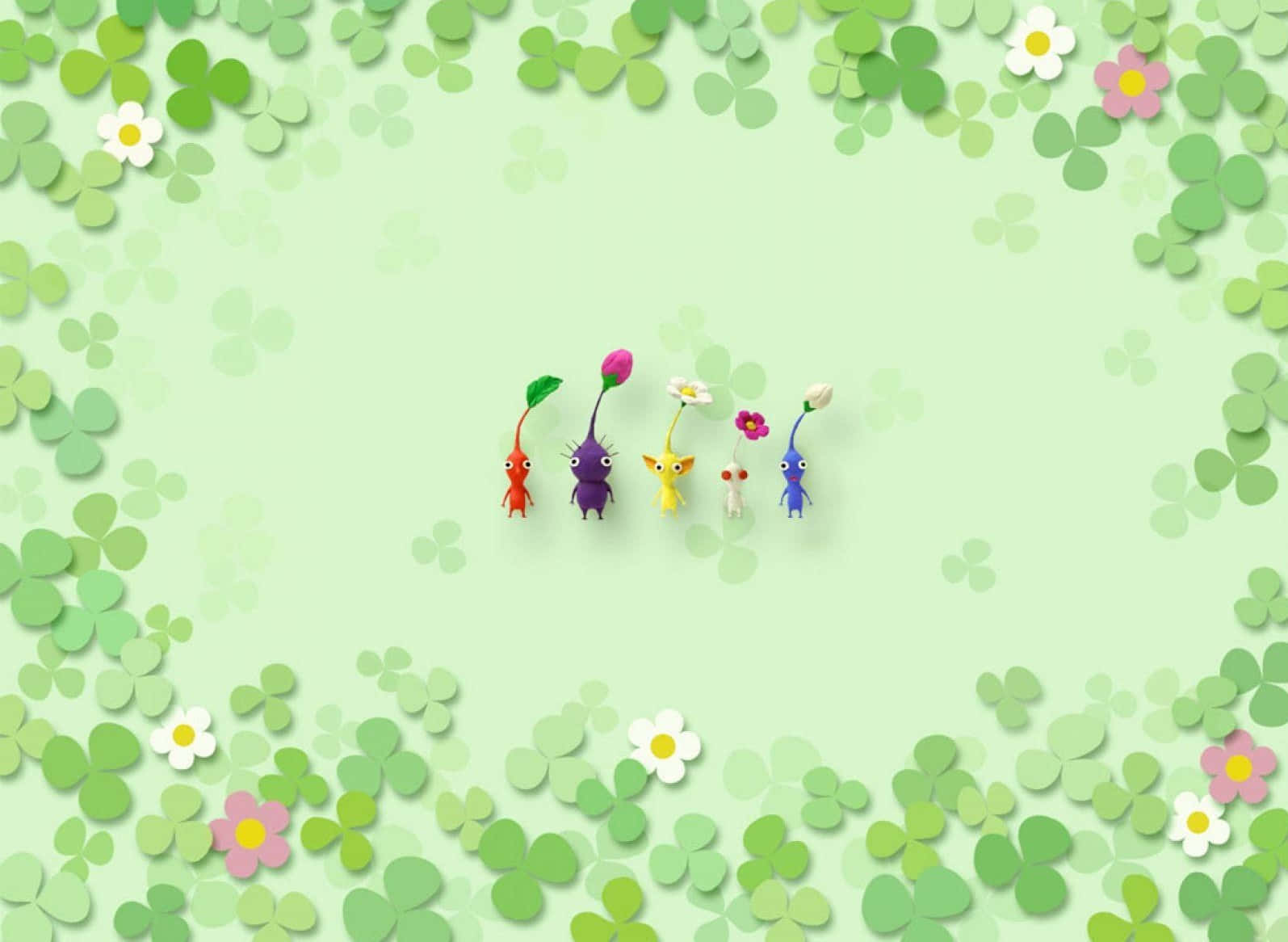 Pikmin Characterson Floral Background Wallpaper