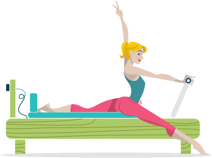 Pilates Reformer Exercise Illustration PNG