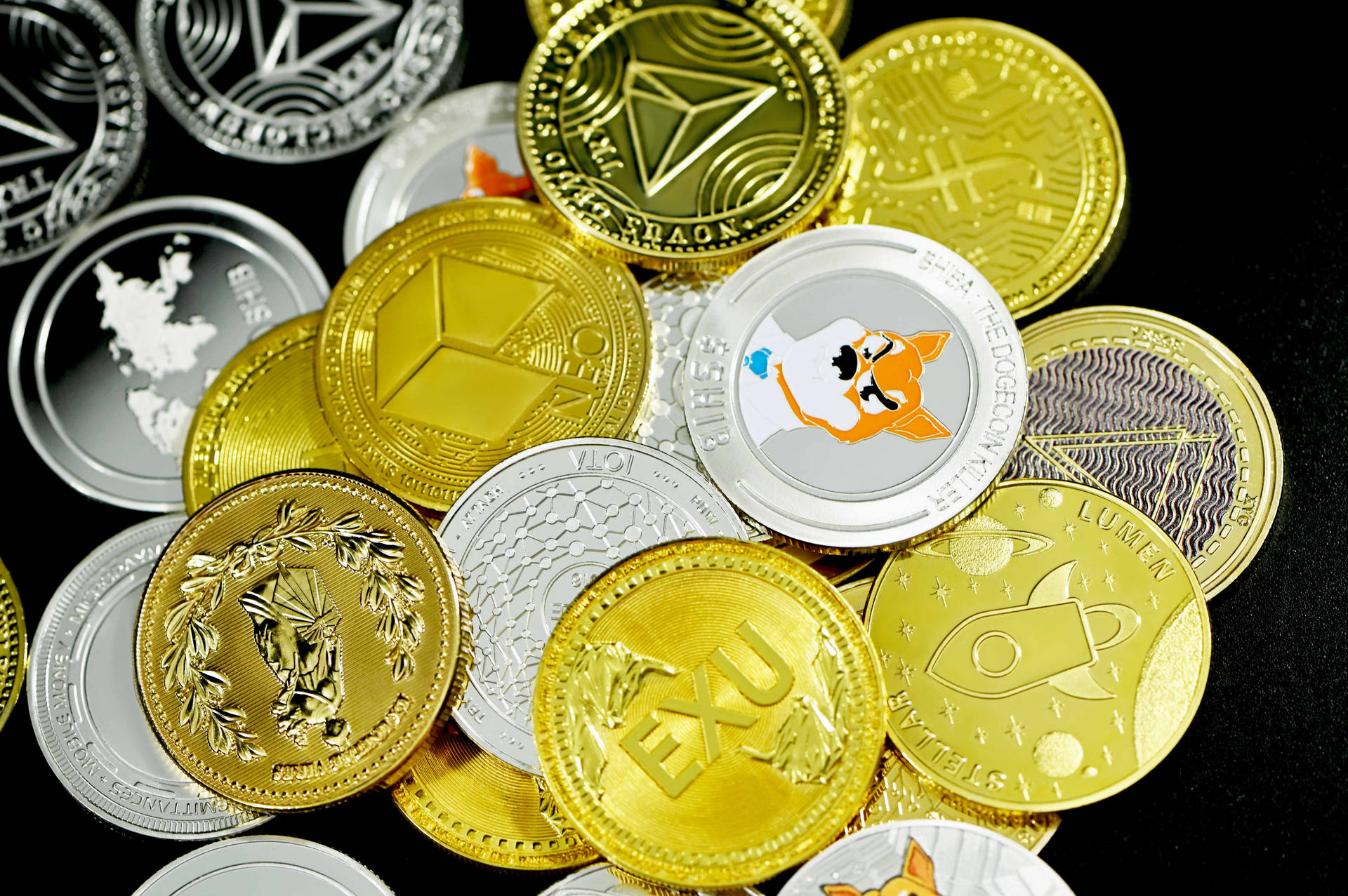 Pile Of Cryptocurrency Coins Background