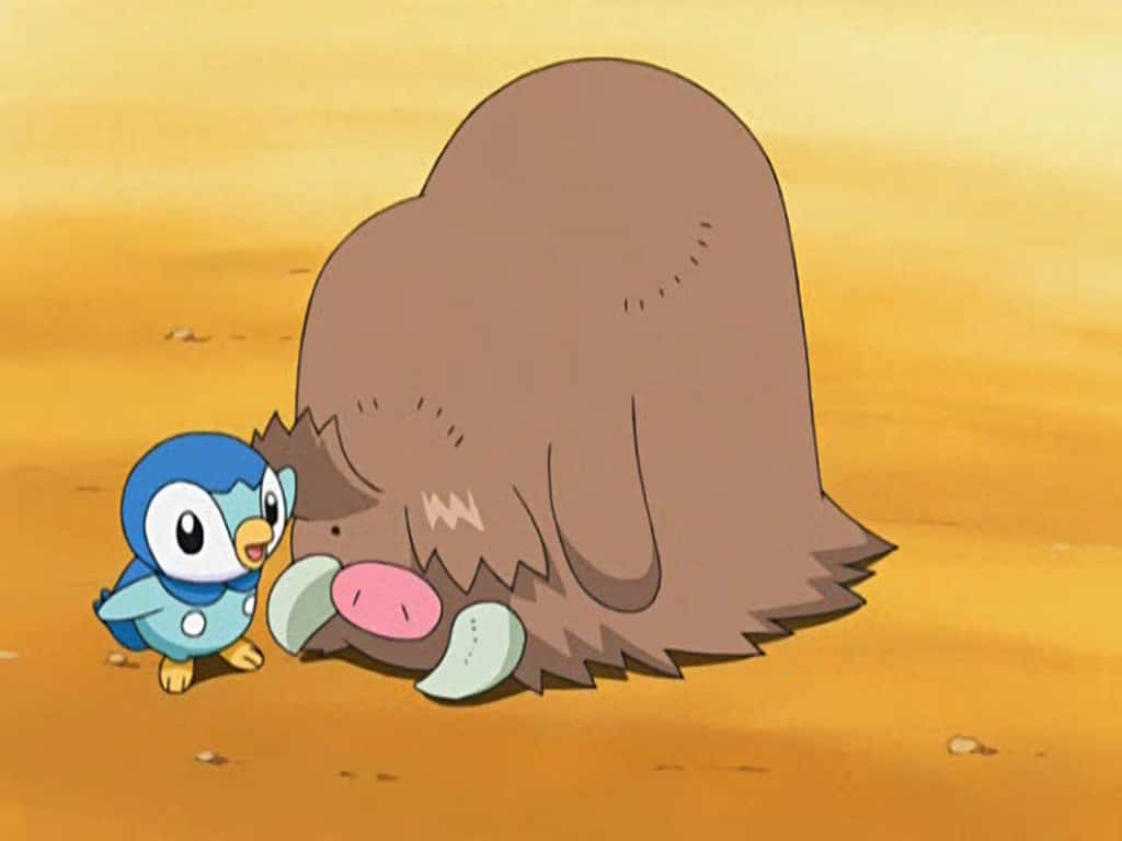 Piloswine With Piplup In The Pokemon Anime Wallpaper