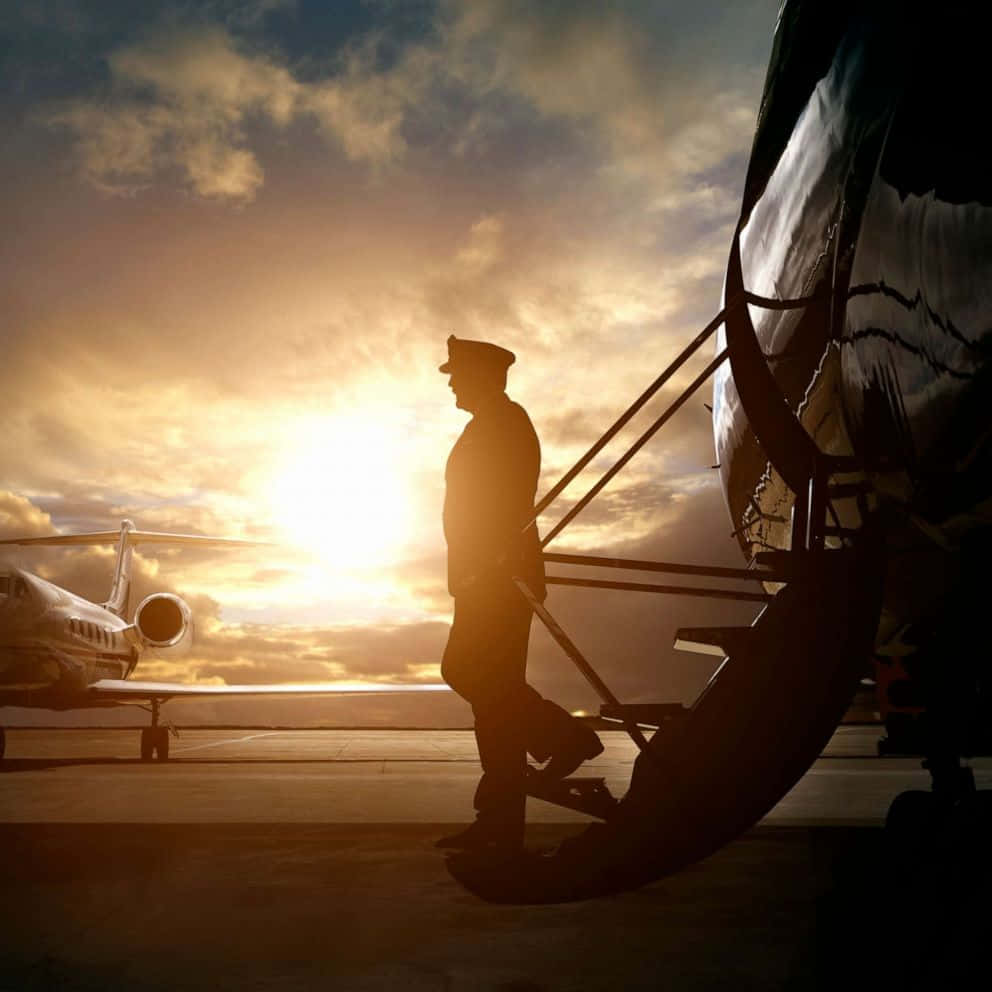 Sunset Silhouette Of Pilot Picture