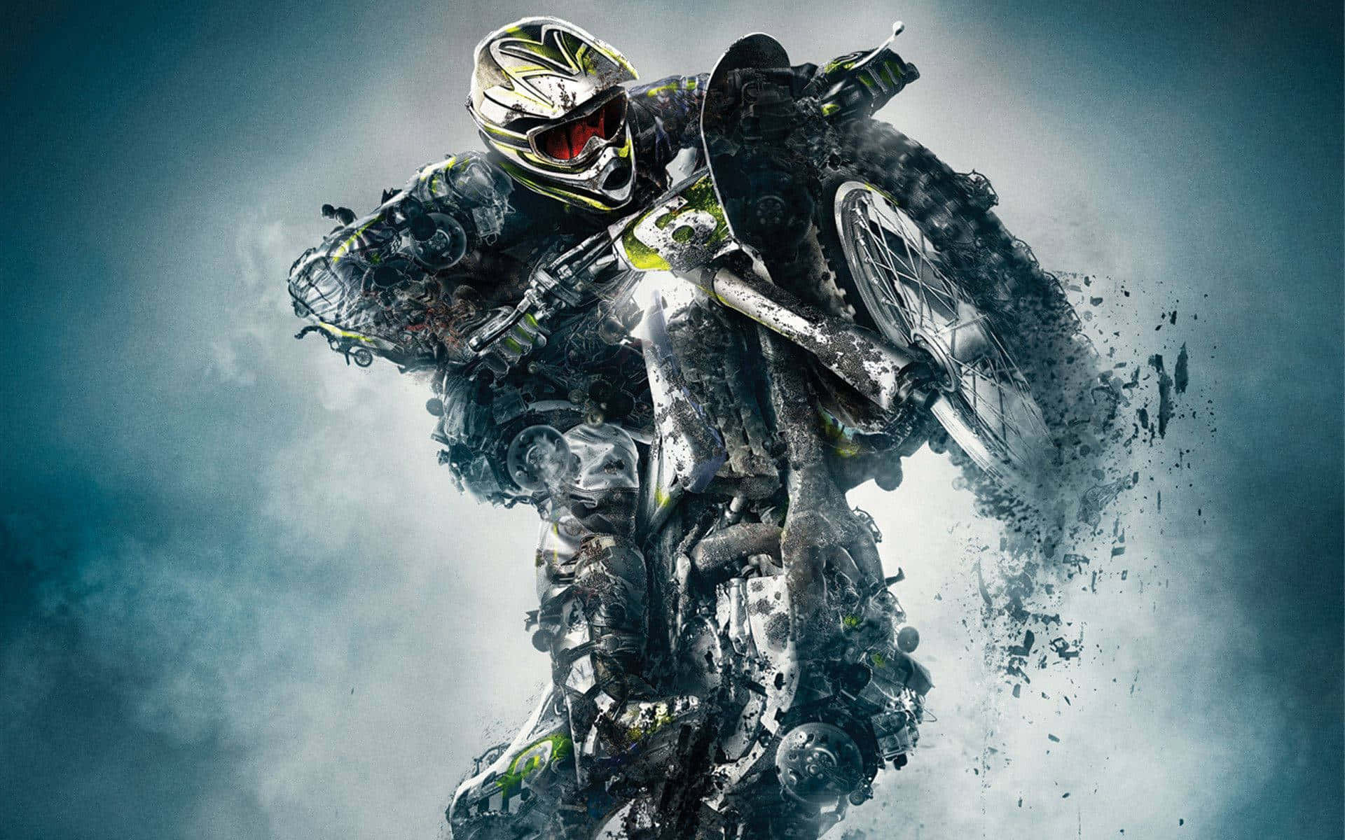 Pilotode Motocross Saltando En El Aire En Una Pista De Tierra