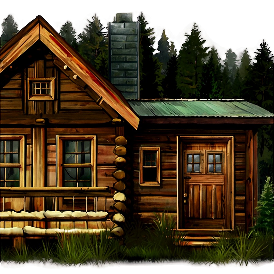 Pine Cabin In The Woods Png 06132024 PNG