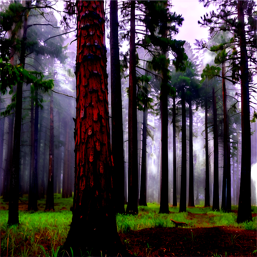 Pine Forest Misty Morning Png 06132024 PNG