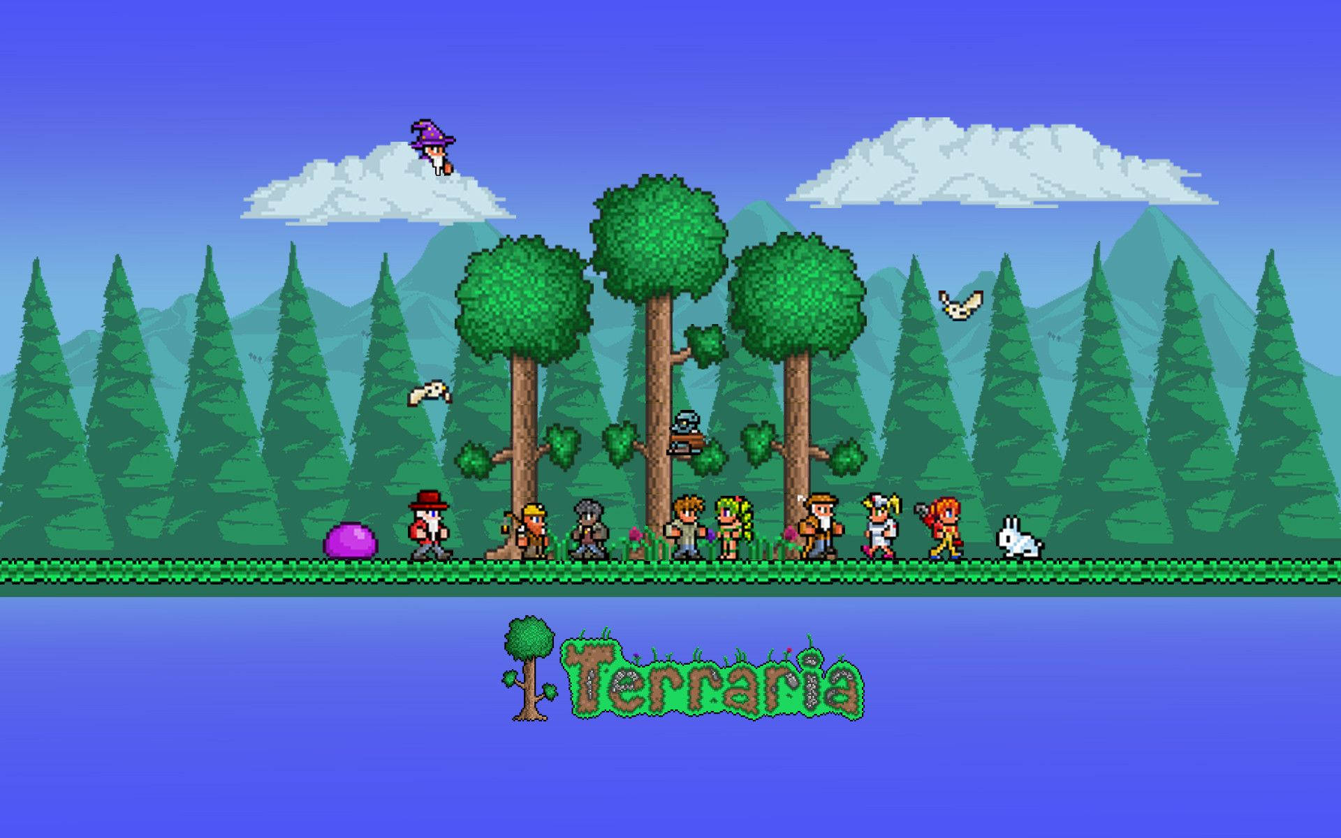 Navigate the Blossoming Forest of Terraria Wallpaper