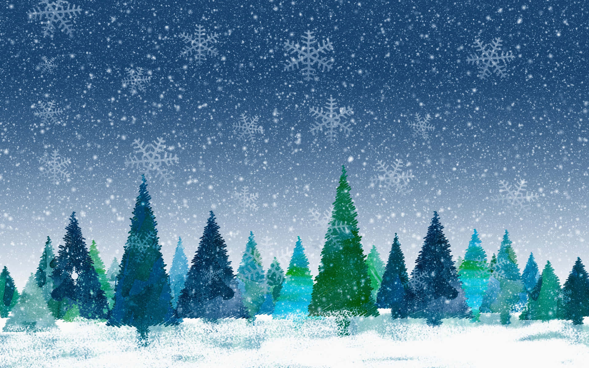 Serene Snow-capped Pine Trees during Christmas Wallpaper