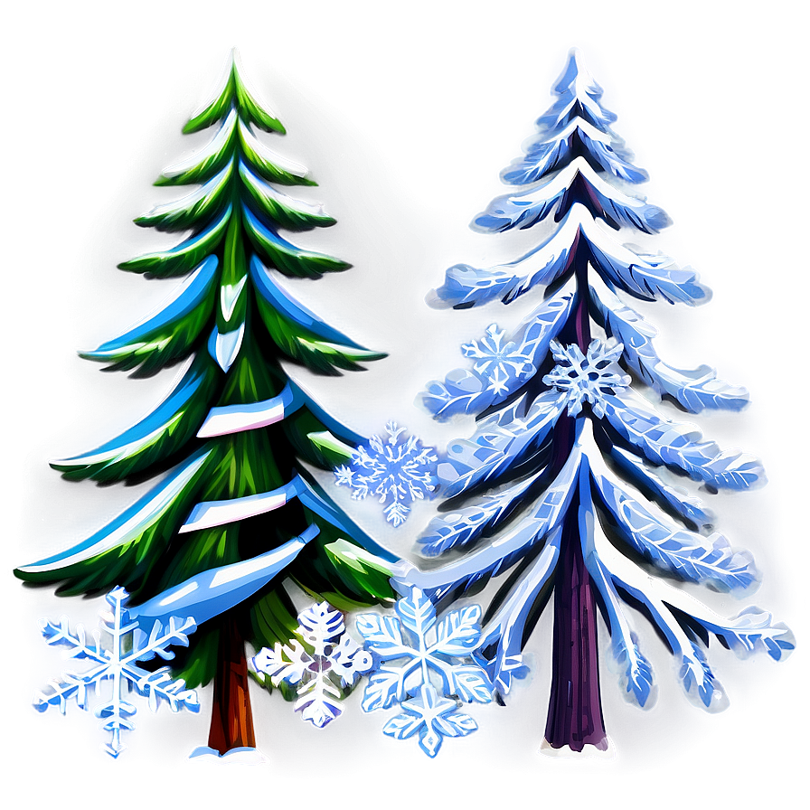 Pine Trees With Snowflakes Png Kdg7 PNG