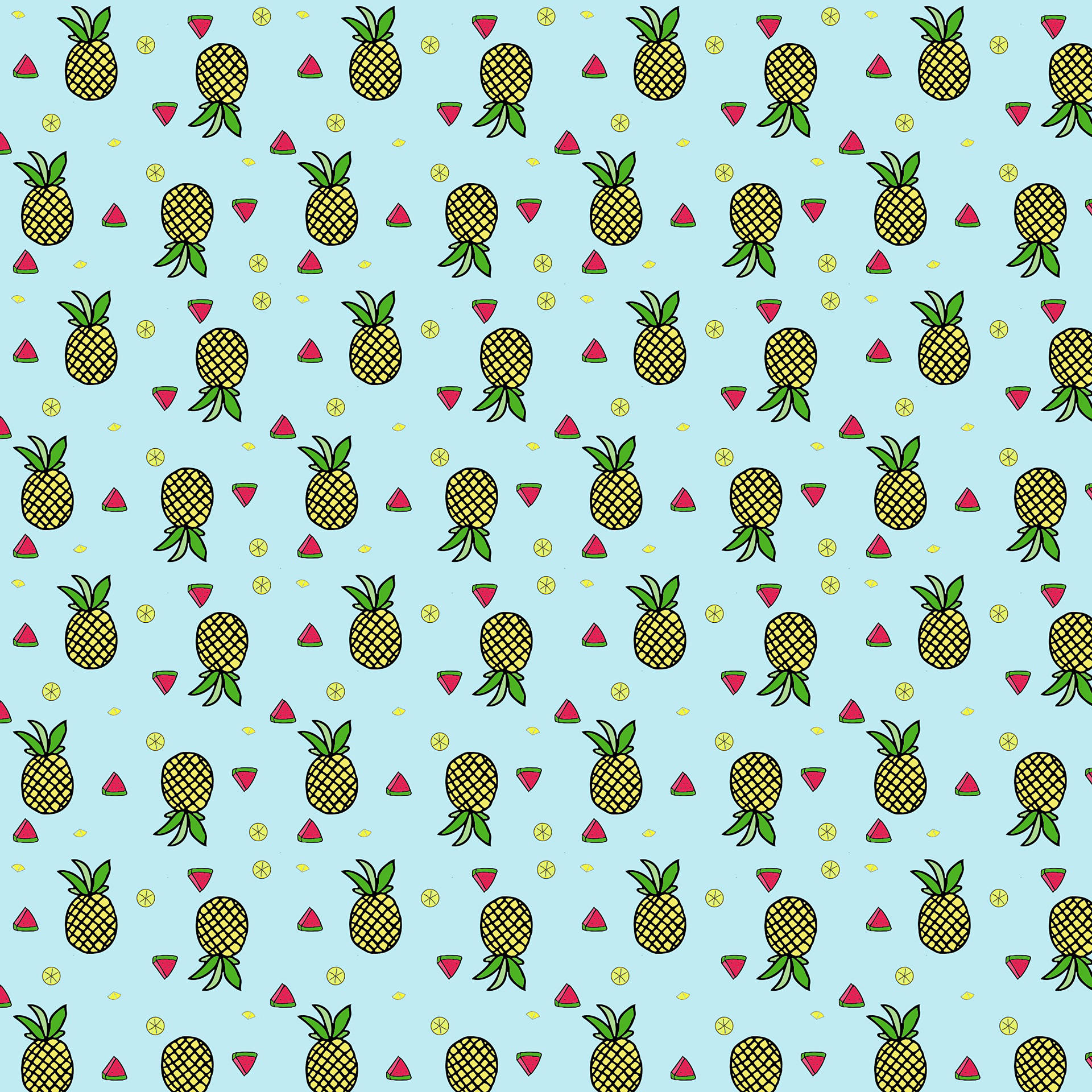 Refreshing Pineapple and Fruits Pattern Wallpaper