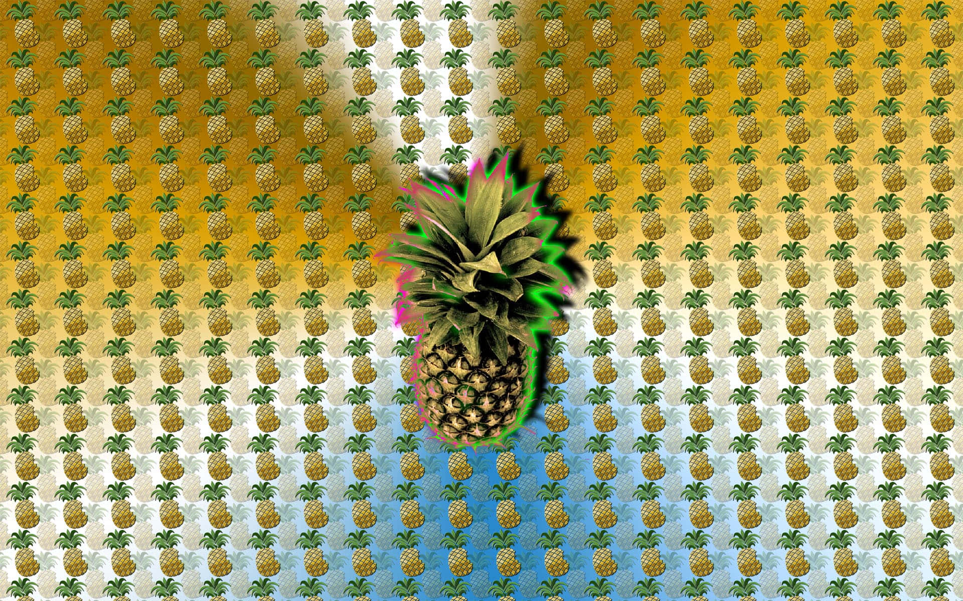 En ananas på en gul og blå baggrund Wallpaper
