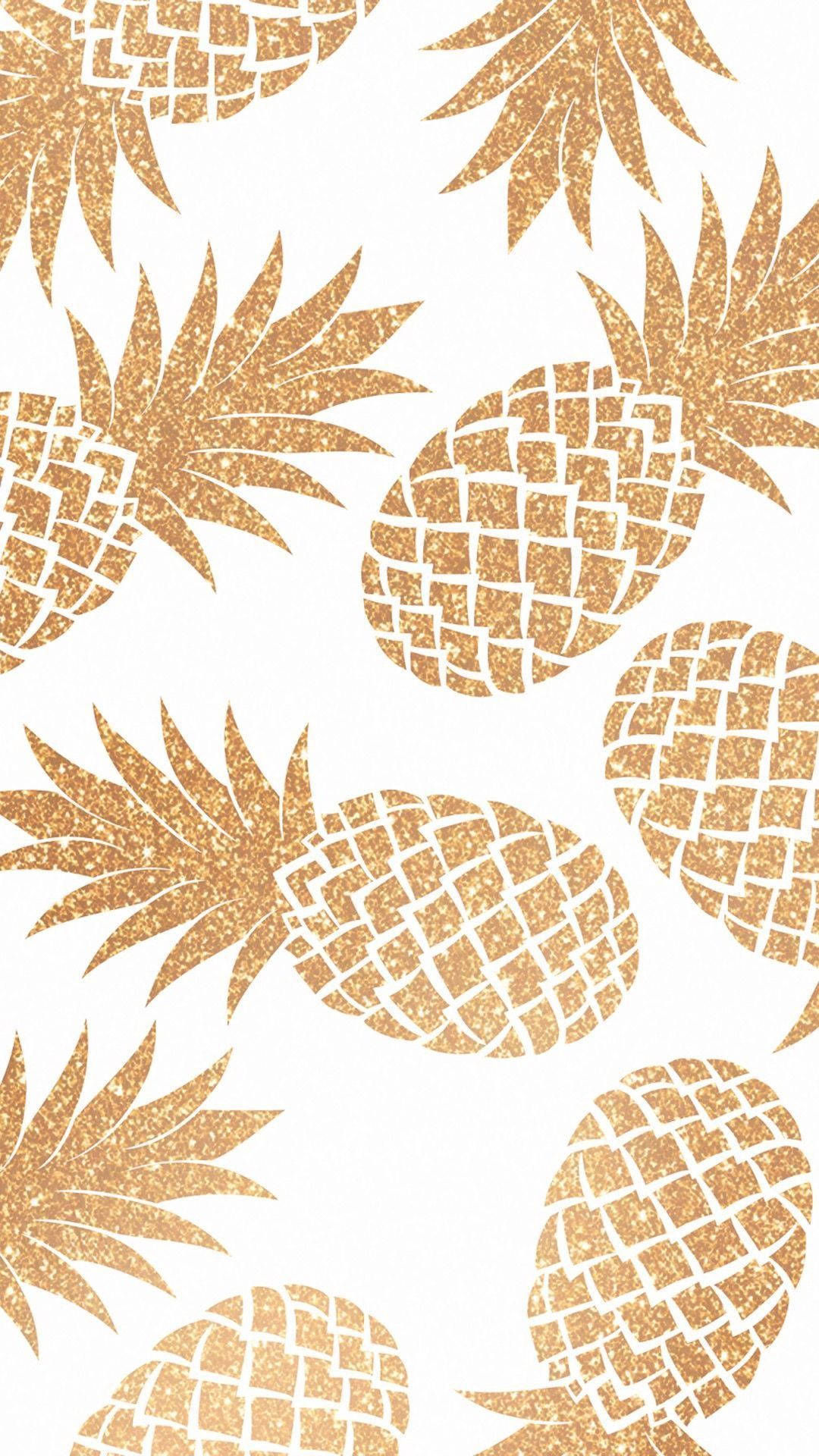 Gold Pineapples On A White Background Wallpaper