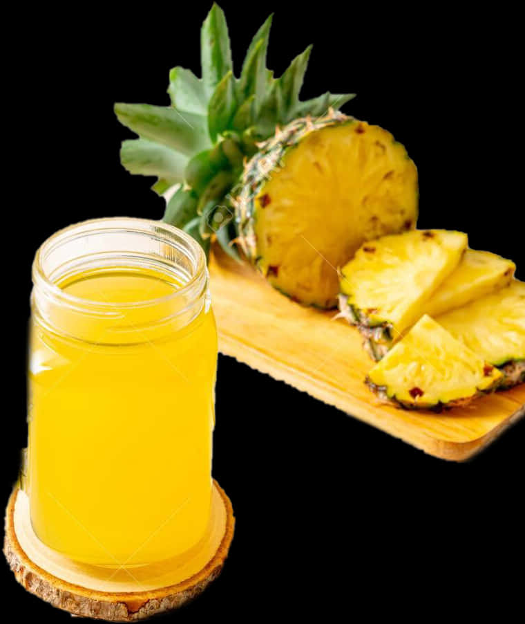 Pineapple Juiceand Fresh Fruit Slices PNG