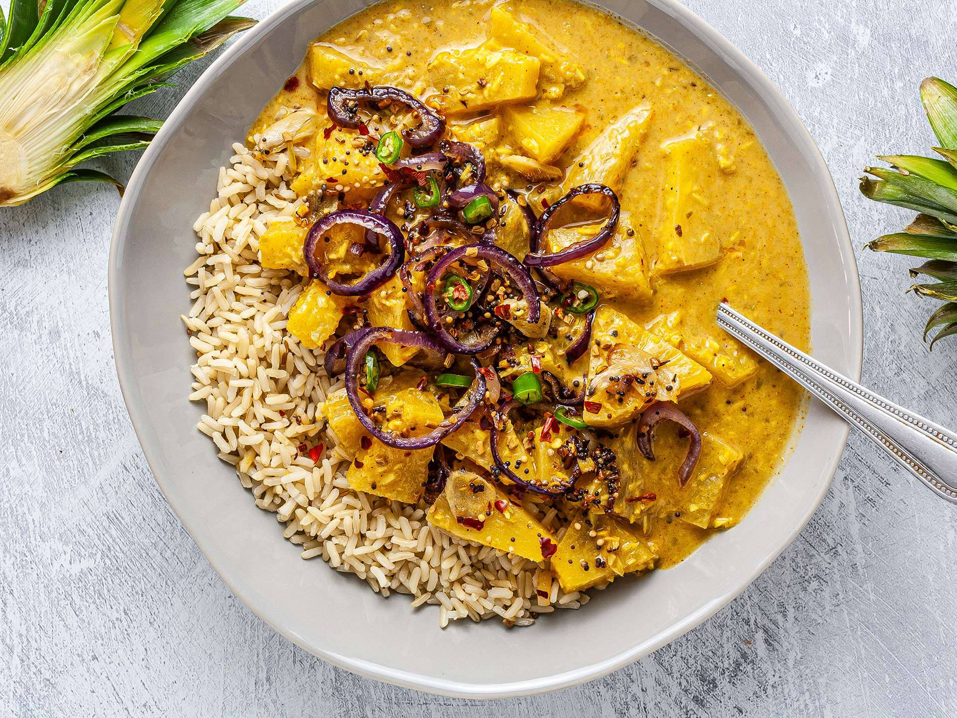 Pineapple Pachadi Yellow Curry With Onions And Rice Wallpaper