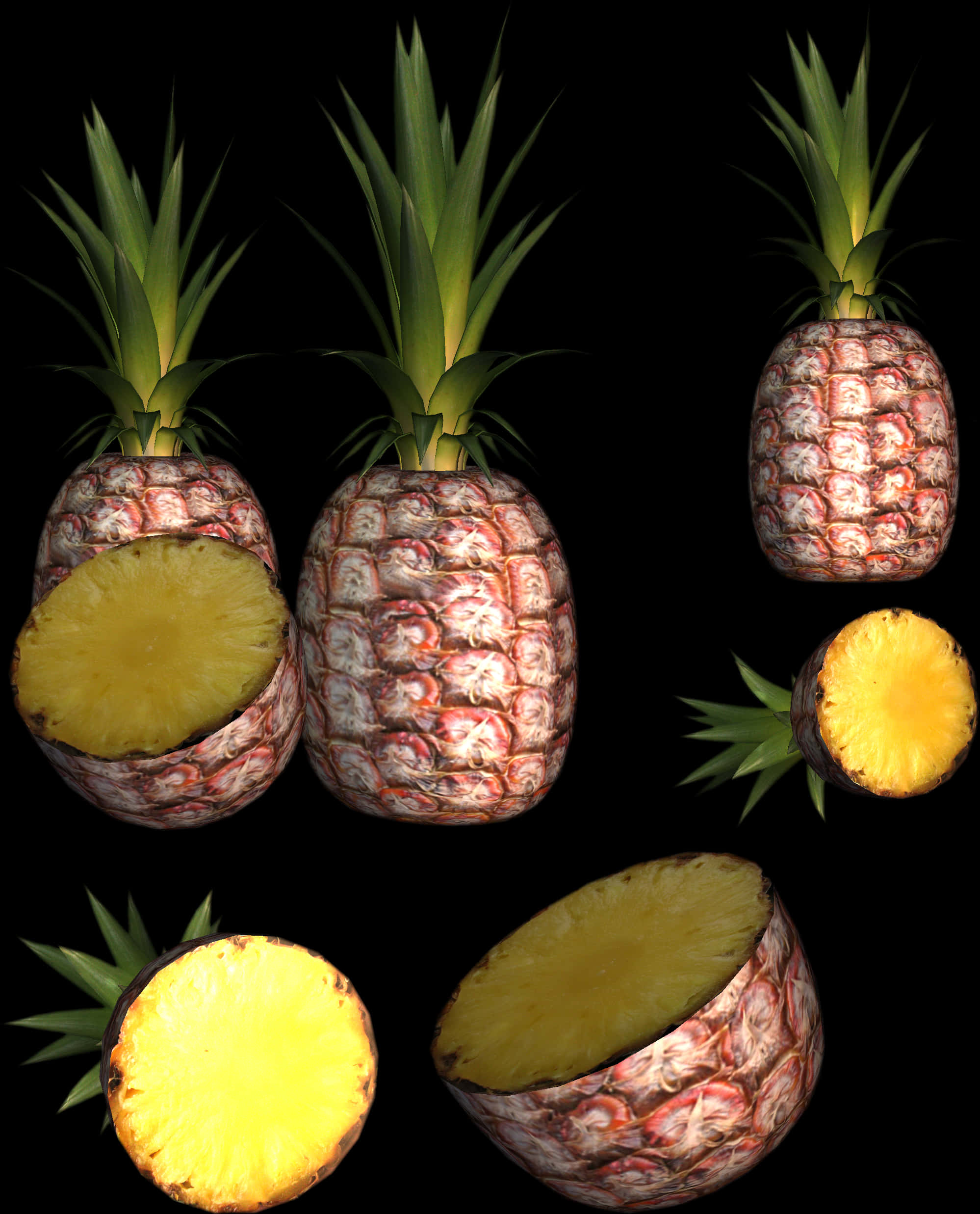 Pineapples_and_ Slices_ Dark_ Background PNG