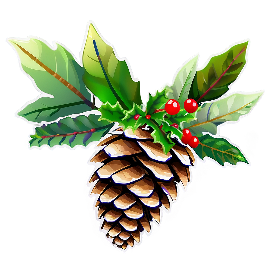 Pinecone With Holly Leaves Png Jft76 PNG