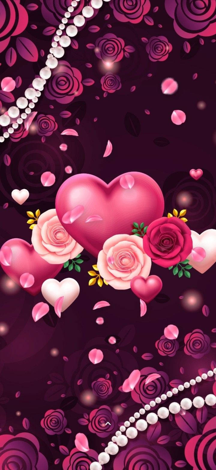 Lyserød 3D iPhone Hjerter Og Blomster Wallpaper