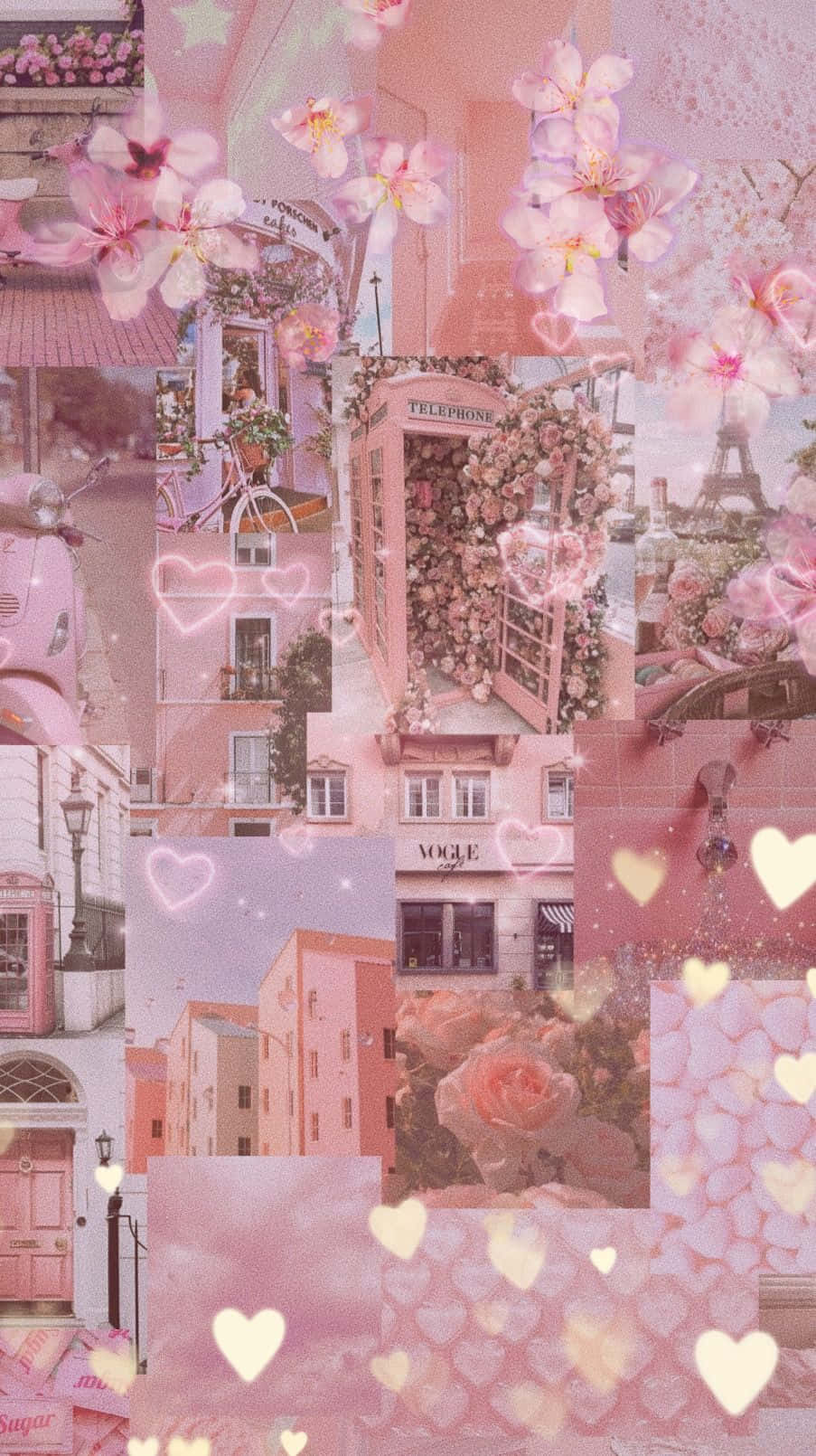 Pinkesund Weißes Collage Mit Herzen Und Blumen Wallpaper