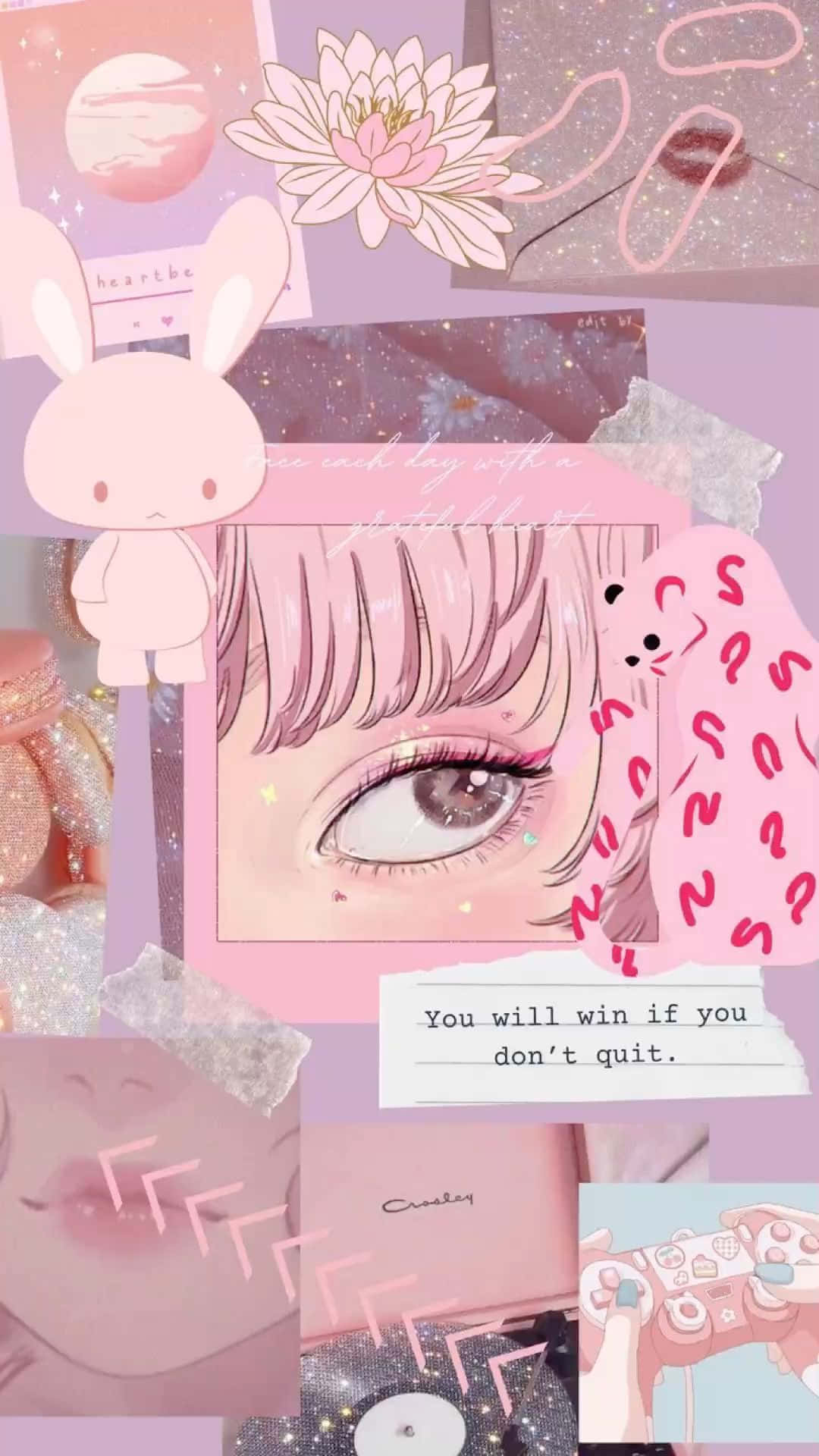Collagede Anime Estético En Tonos Rosados Para Teléfono Fondo de pantalla