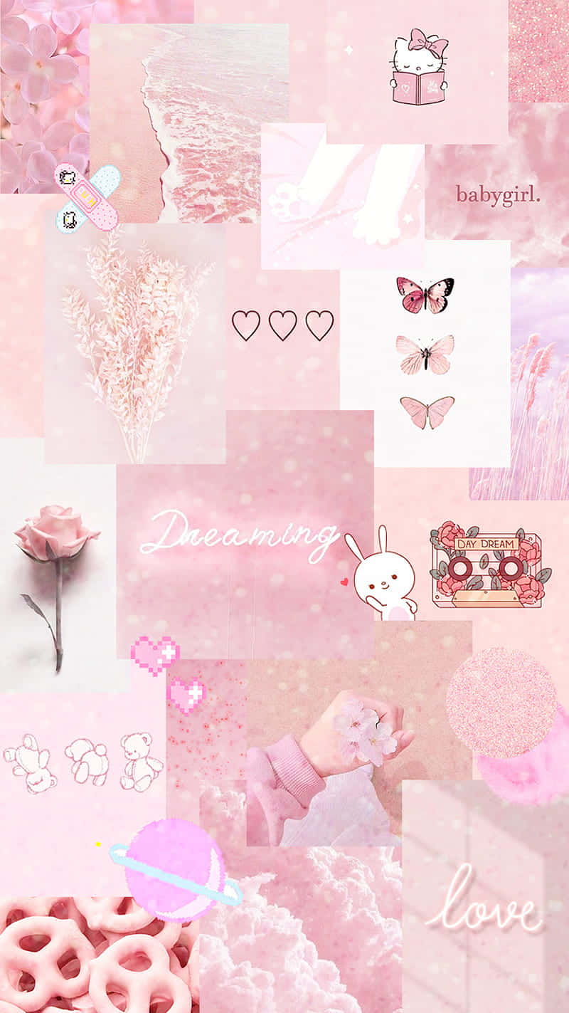 Pink Aesthetic Collage Pretzels And Butterflies Background