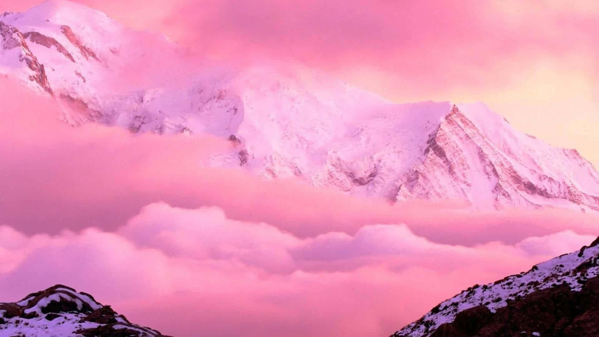 Sfondoestetico Rosa Con Montagna Di Neve.