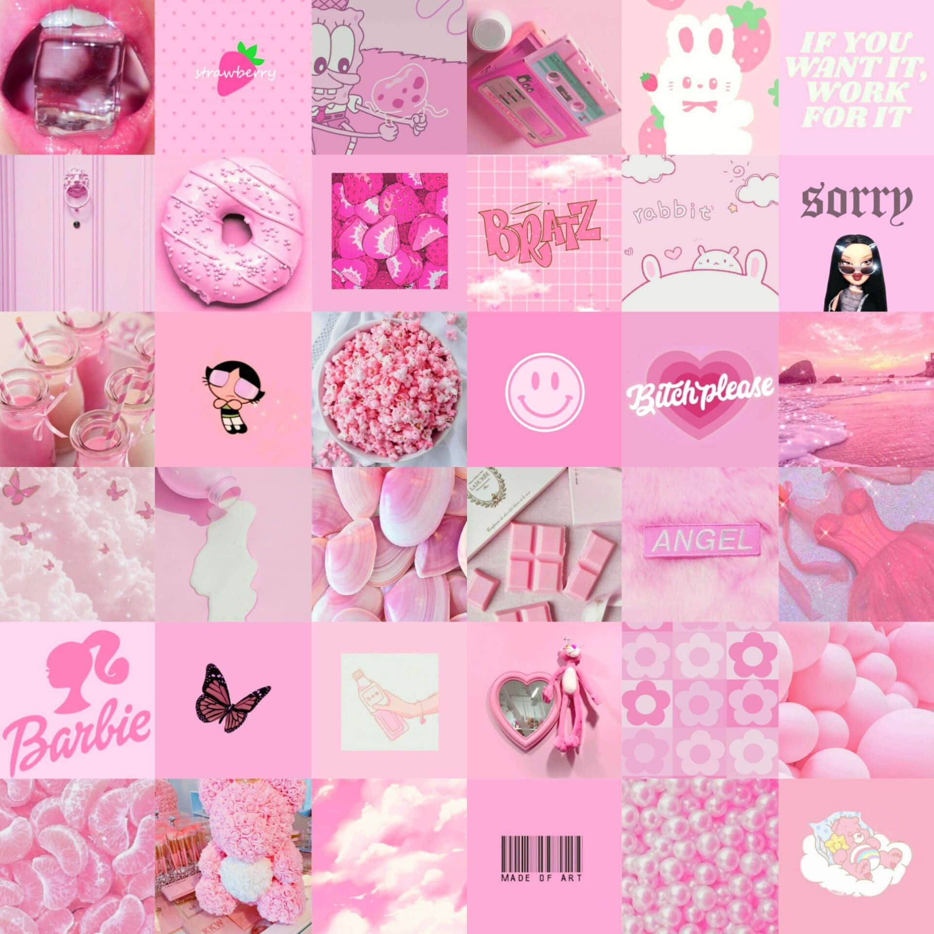 Pink Aesthetic Collage Chocolates And Popcorn Background