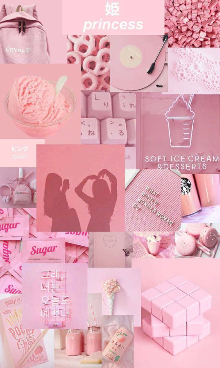 Pink Aesthetic Collage Ice Cream And Pretzels Background