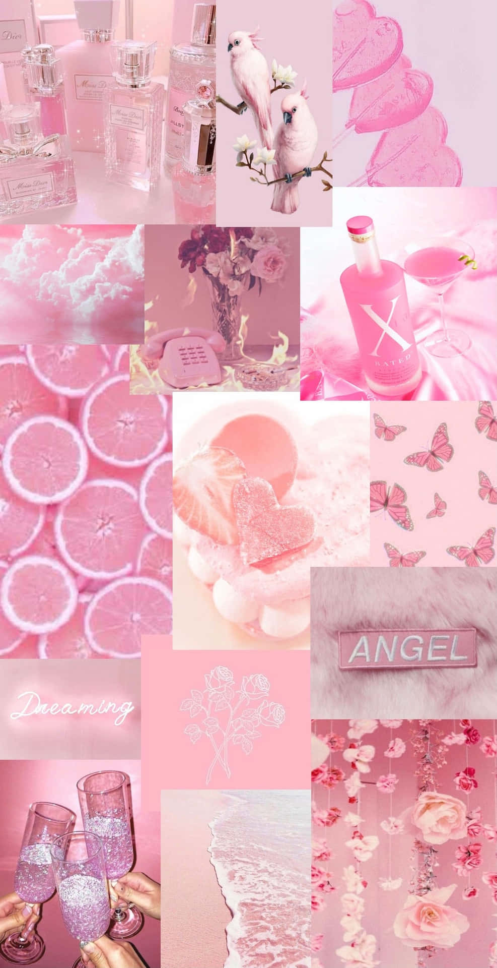 Pink Aesthetic Collage Lemons And Clouds Background