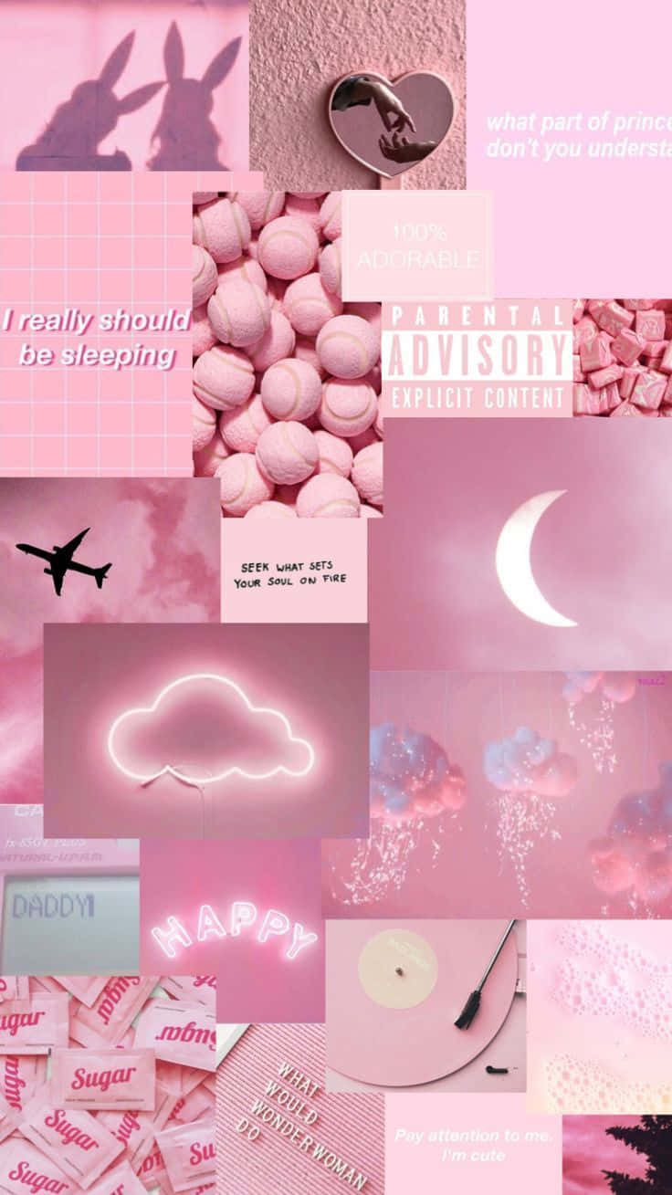 Pink Aesthetic Collage Crescent Moon And Baseball Background